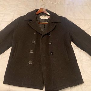 Schott NYC Navy Pea Coat, size 42. Very good used condition, dark navy blue.